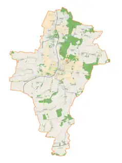 Mapa konturowa gminy Ziębice, po lewej nieco u góry znajduje się punkt z opisem „Czerńczyce”