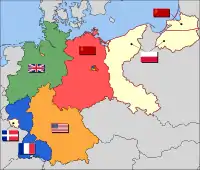 Occupied areas of Germany in 1945: The Soviet territory became East Germany and the rest West Germany