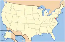 A map of the United States highlighting Washington, D. C.