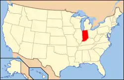 A map of the United States, with Indiana in a different color