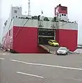 Open aft ramp of a RORO ship