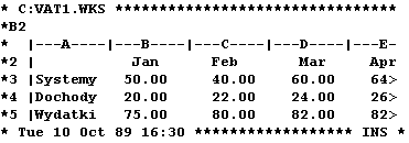 tabela programu Worksheet